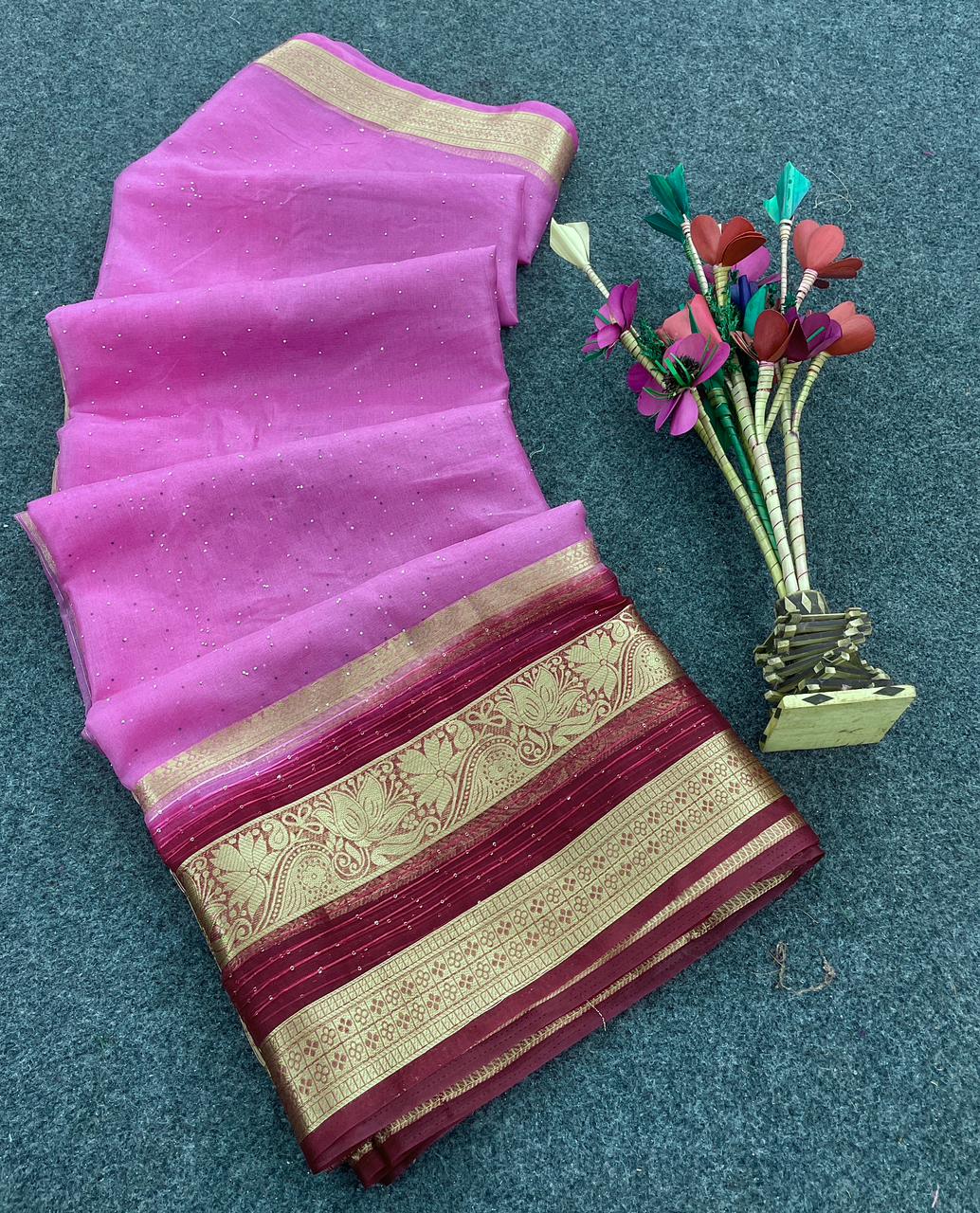 Staring  Dark Pink Organza Silk Saree With Scintillating Blouse Piece
