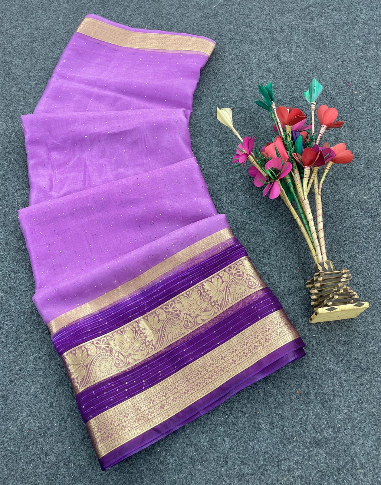 Charming Lavender Organza Silk Saree With Resonant Blouse Piece