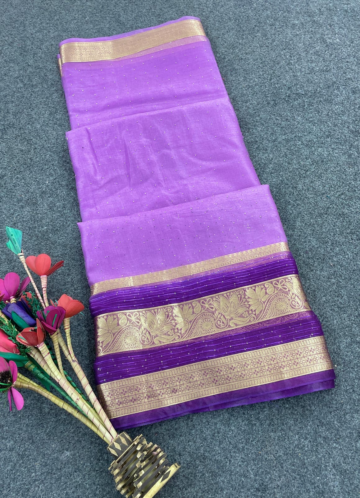Charming Lavender Organza Silk Saree With Resonant Blouse Piece