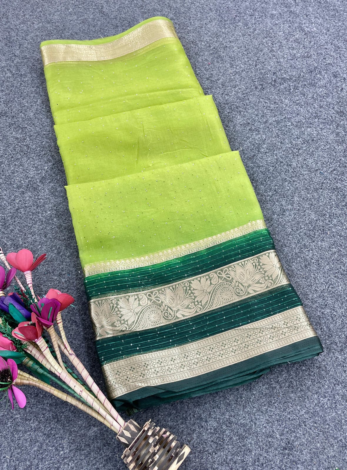 Deserving Parrot Organza Silk Saree With Exquisite Blouse Piece
