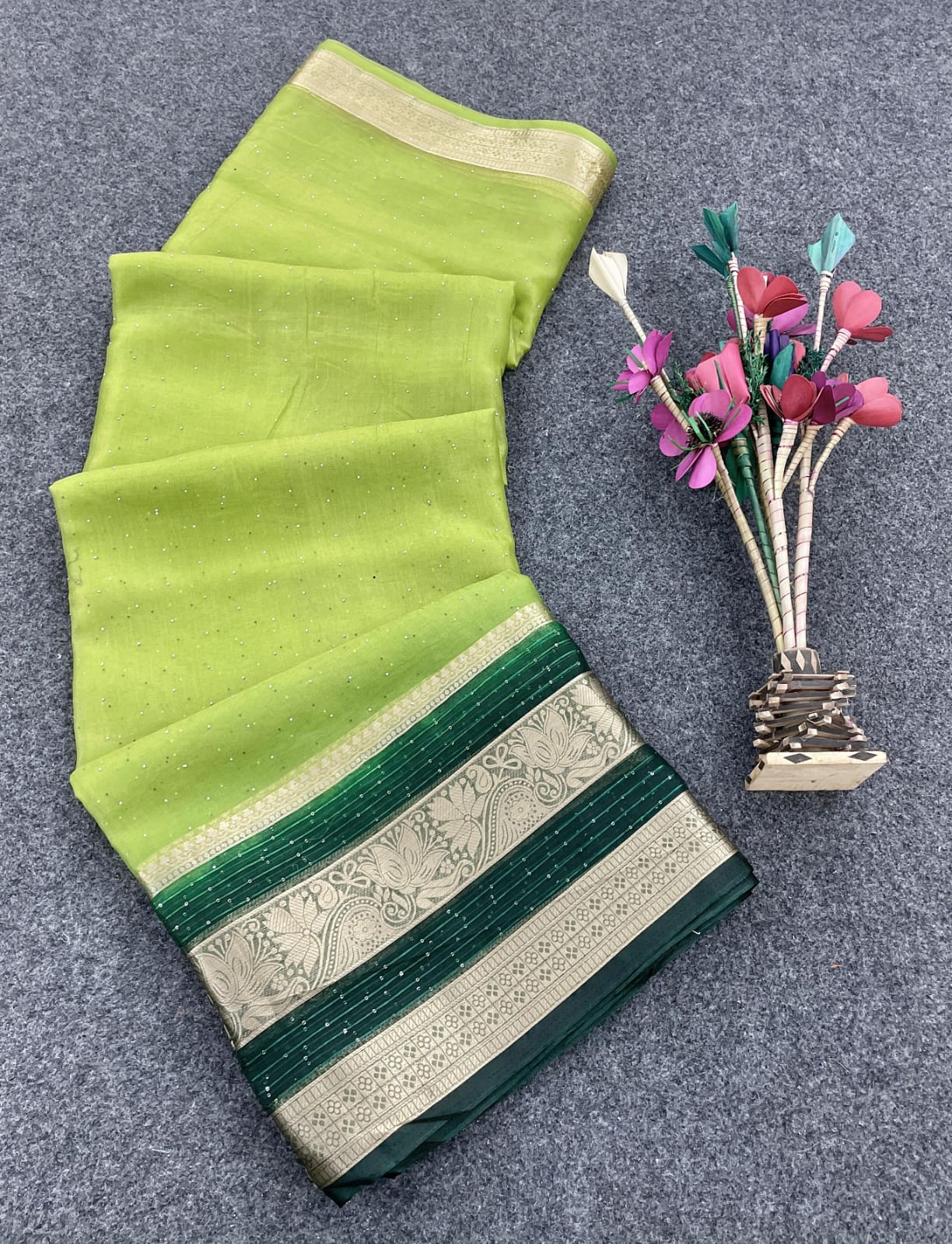 Deserving Parrot Organza Silk Saree With Exquisite Blouse Piece
