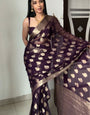 Magnificat 1-Minute Ready To Wear Dark Purple Cotton Silk Saree