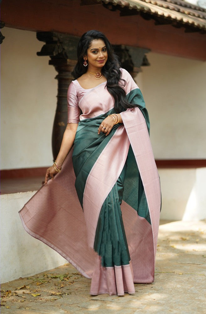 Redolent Dark Green Soft Silk Saree With Gorgeous Blouse Piece