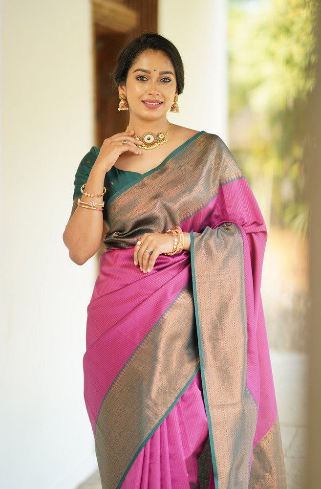 Ratatouille Dark Pink Soft Silk Saree With Girlish Blouse Piece