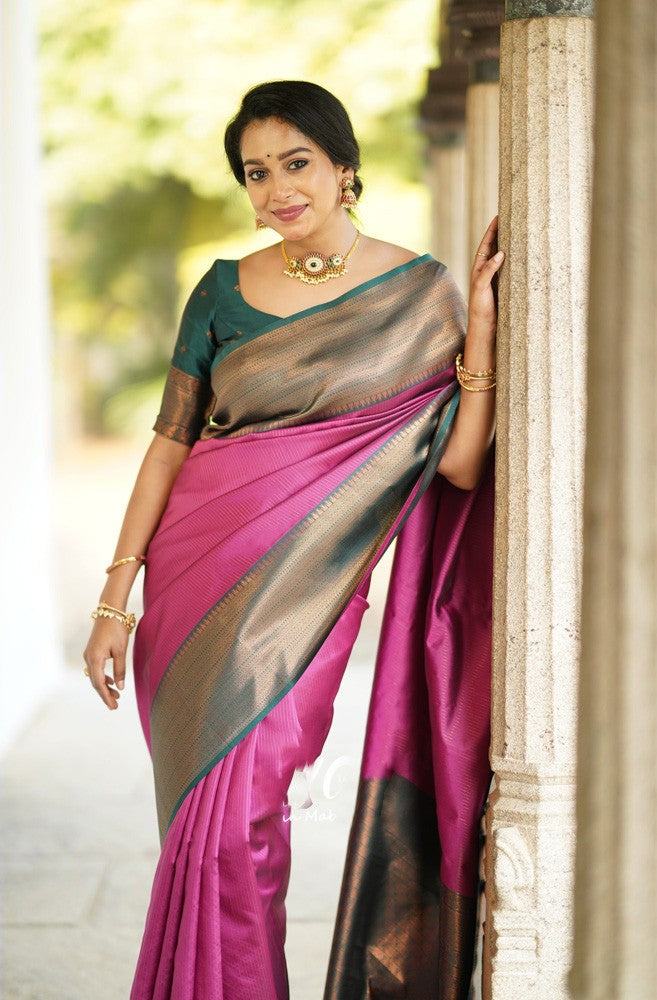 Ratatouille Dark Pink Soft Silk Saree With Girlish Blouse Piece