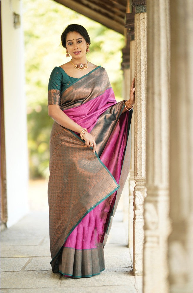 Ratatouille Dark Pink Soft Silk Saree With Girlish Blouse Piece