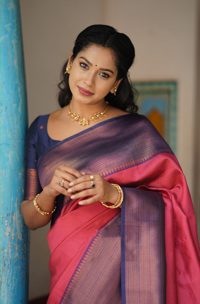Petrichor Tomato Soft Silk Saree With Capricious Blouse Piece