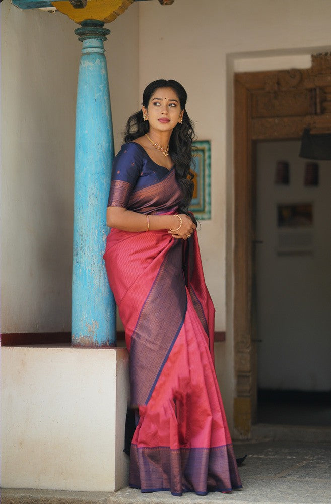 Petrichor Tomato Soft Silk Saree With Capricious Blouse Piece