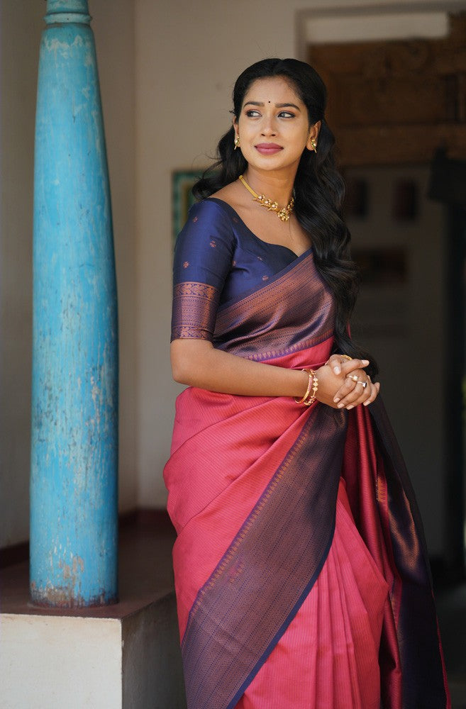 Petrichor Tomato Soft Silk Saree With Capricious Blouse Piece