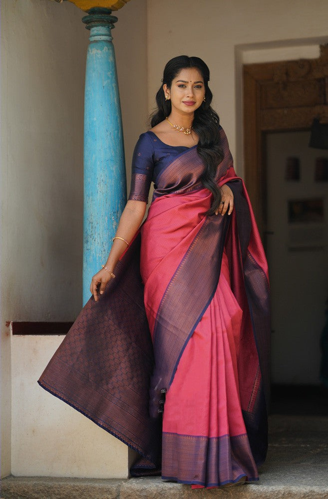 Petrichor Tomato Soft Silk Saree With Capricious Blouse Piece
