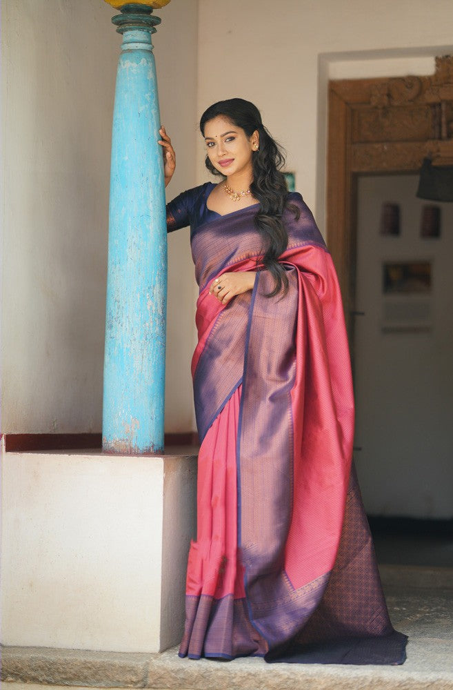 Petrichor Tomato Soft Silk Saree With Capricious Blouse Piece