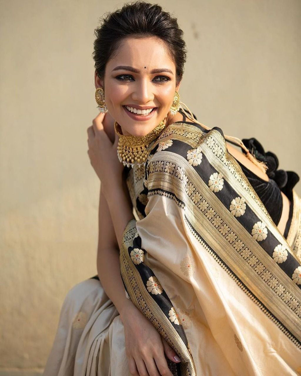 Fairytale Off White Soft Silk Saree With Prominent Blouse Piece