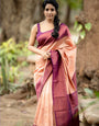 Glittering Peach Soft Silk Saree With Impressive Blouse Piece