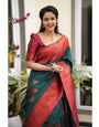 Fantabulous Rama Soft Silk Saree With Artistic Blouse Piece