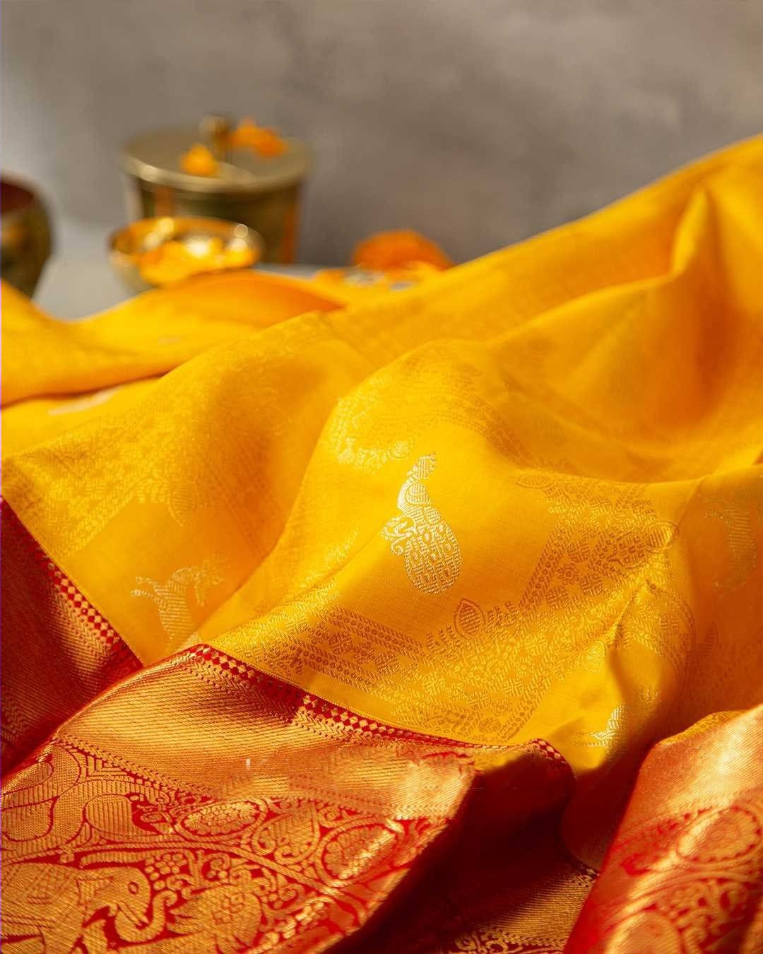 Captivating Yellow Soft Banarasi Silk Saree With Cynosure Blouse Piece