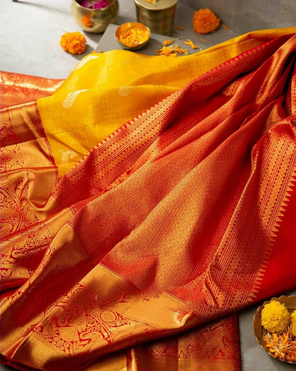 Captivating Yellow Soft Banarasi Silk Saree With Cynosure Blouse Piece