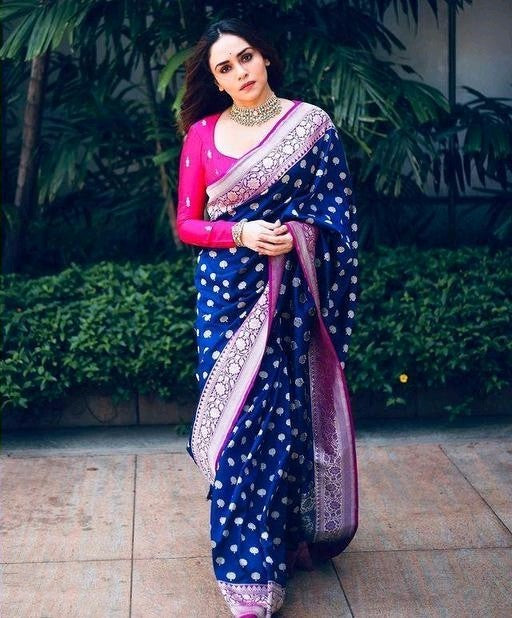 Panoply Blue Soft Banarasi Silk Saree With Gorgeous Blouse Piece