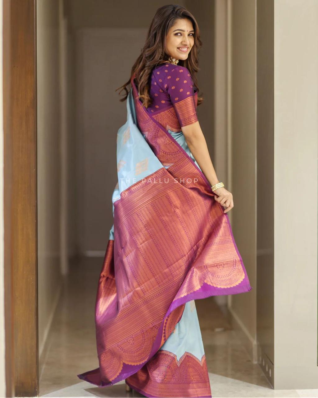 Surreptitious Sky Soft Silk Saree With Gorgeous Blouse Piece