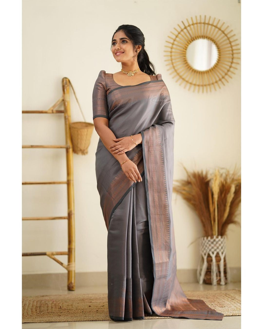 Scrumptious Grey Soft Silk Saree With Palimpsest Blouse Piece