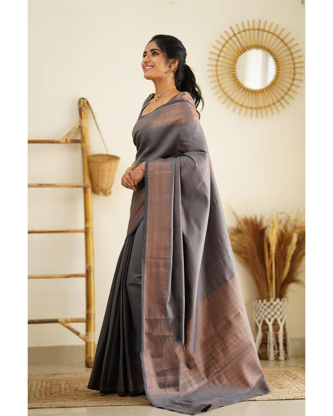 Scrumptious Grey Soft Silk Saree With Palimpsest Blouse Piece