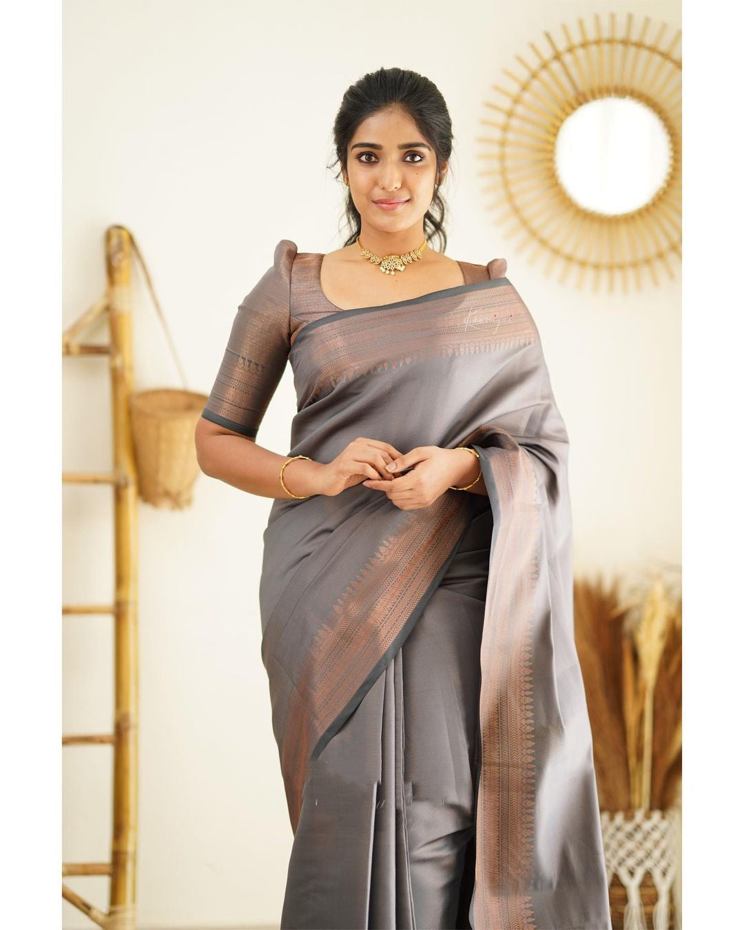 Scrumptious Grey Soft Silk Saree With Palimpsest Blouse Piece