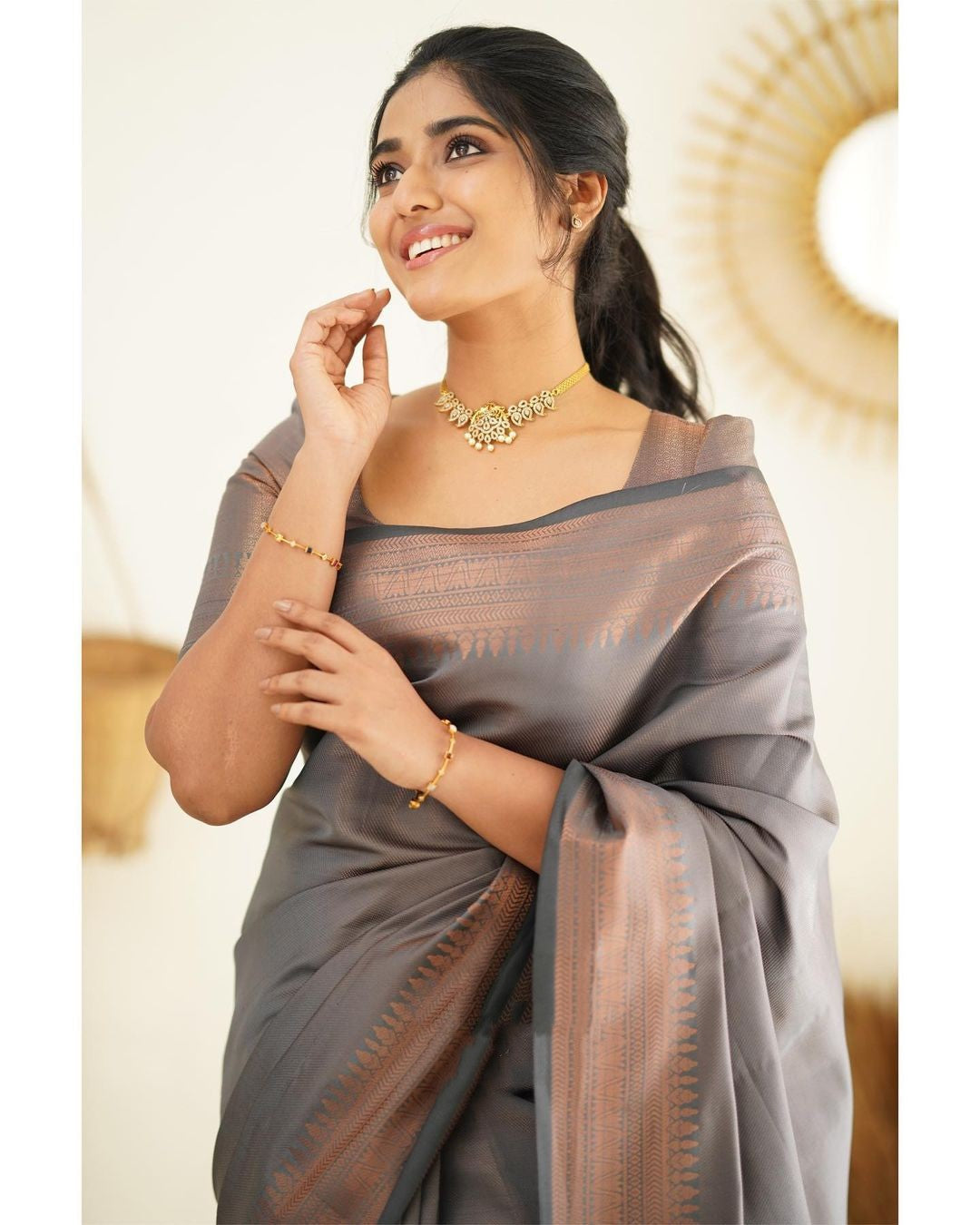 Scrumptious Grey Soft Silk Saree With Palimpsest Blouse Piece