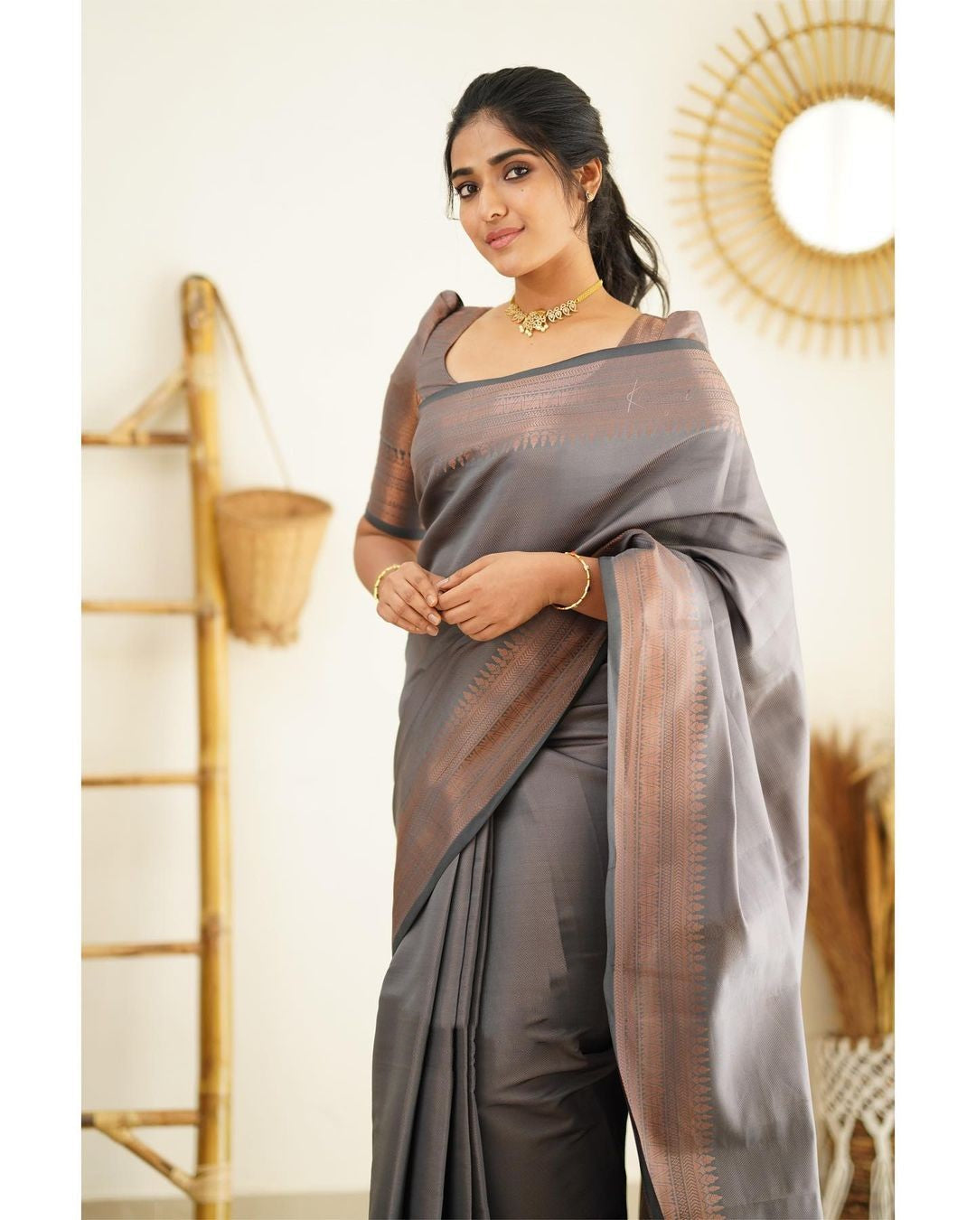 Scrumptious Grey Soft Silk Saree With Palimpsest Blouse Piece