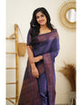 Symmetrical Navy Blue Soft Silk Saree With Gossamer Blouse Piece