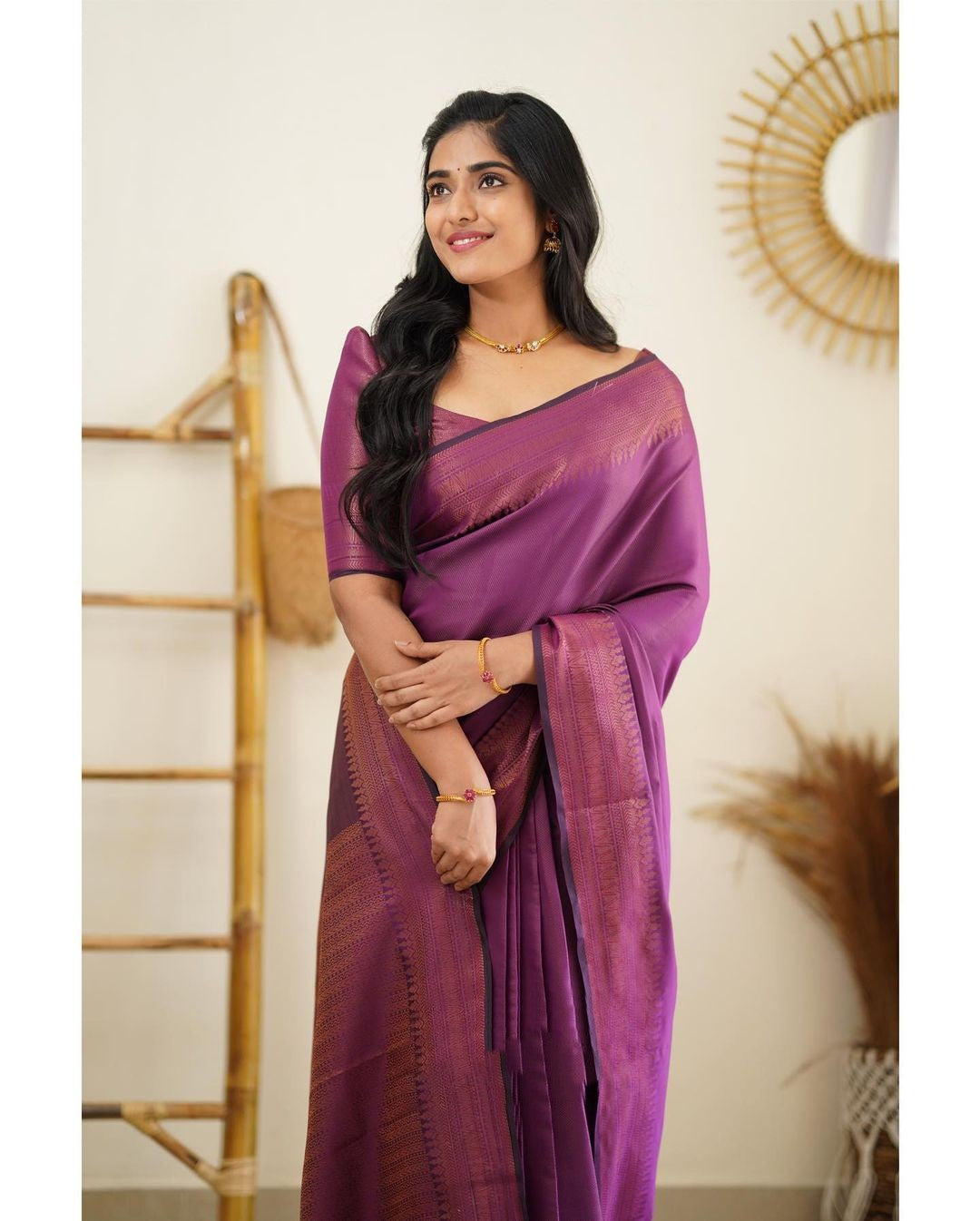 Snazzy Purple Soft Silk Saree With Dissemble Blouse Piece