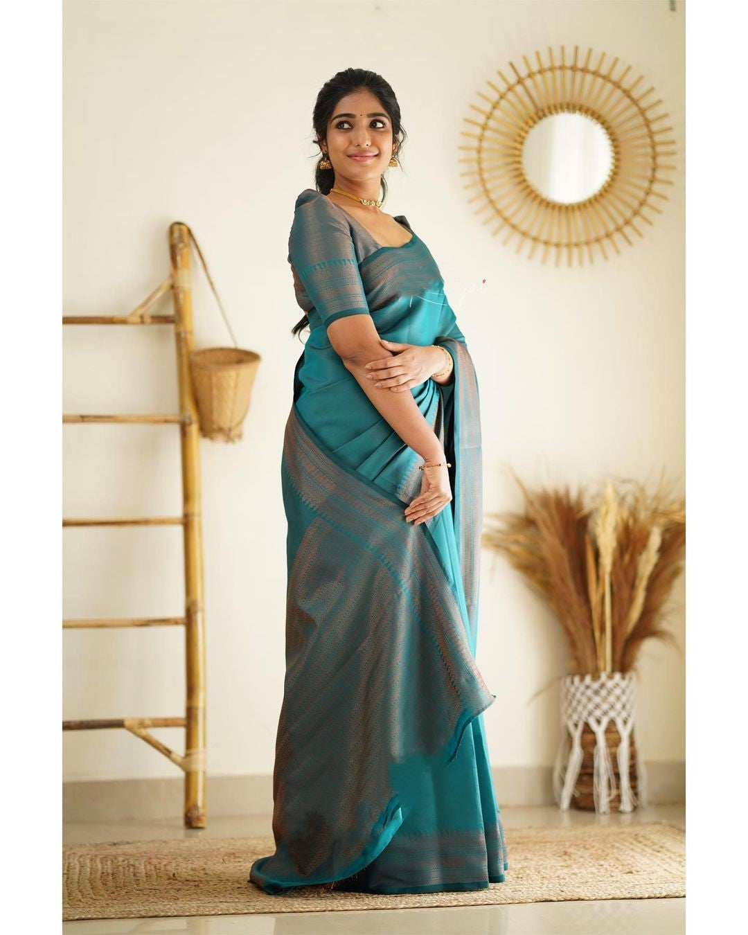 Felicitous Rama Soft Silk Saree With Lagniappe Blouse Piece