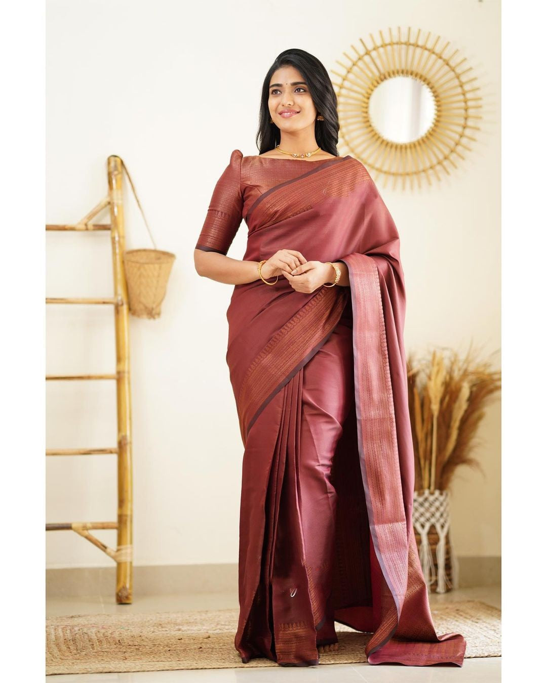 Incredible Wine Soft Silk Saree With Palimpsest Blouse Piece