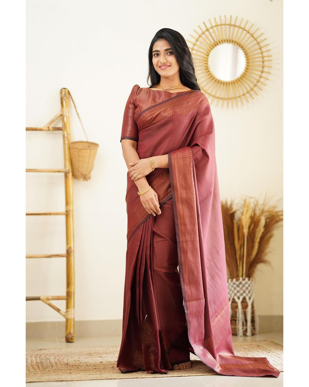 Incredible Wine Soft Silk Saree With Palimpsest Blouse Piece