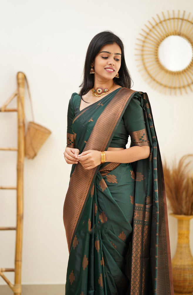 Lassitude Dark Green Soft Silk Saree With Refreshing Blouse Piece