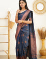 Lagniappe Navy Blue Soft Silk Saree With Beautiful Blouse Piece