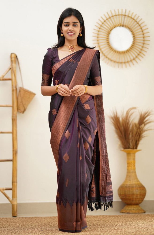 Imbrication Purple Soft Silk Saree With Engrossing Blouse Piece