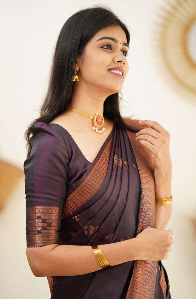 Imbrication Purple Soft Silk Saree With Engrossing Blouse Piece