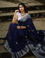 Winsome Navy Blue Soft Silk Saree With Glowing Blouse Piece