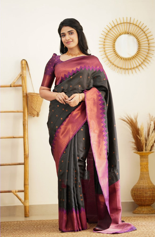 Evanescent Black Soft Silk Saree with Glittering Blouse Piece