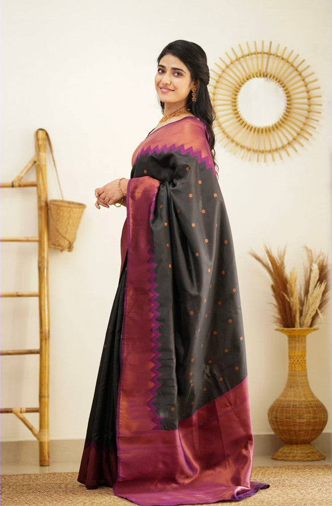 Evanescent Black Soft Silk Saree with Glittering Blouse Piece