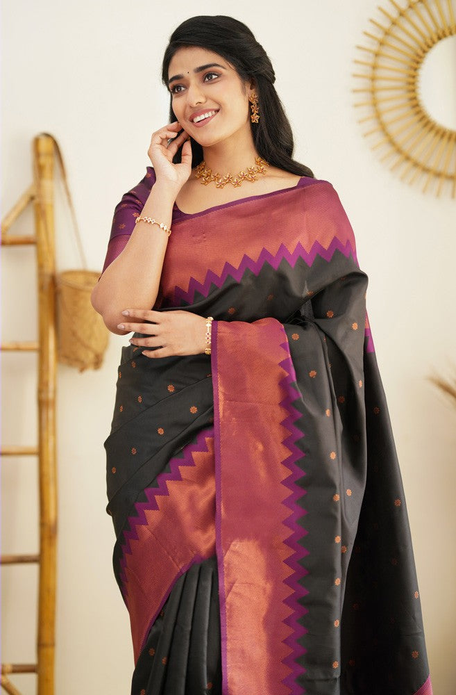 Evanescent Black Soft Silk Saree with Glittering Blouse Piece