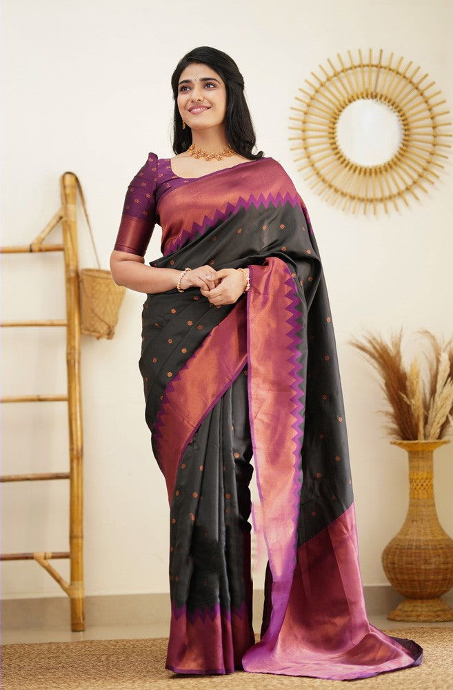 Evanescent Black Soft Silk Saree with Glittering Blouse Piece