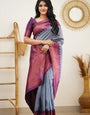 Ephemeral Grey Soft Silk Saree with Inspiring Blouse Piece