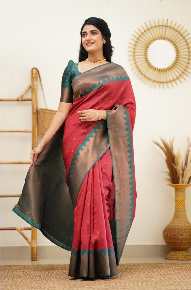 Embrocation Maroon Soft Silk Saree with Eloquence Blouse Piece