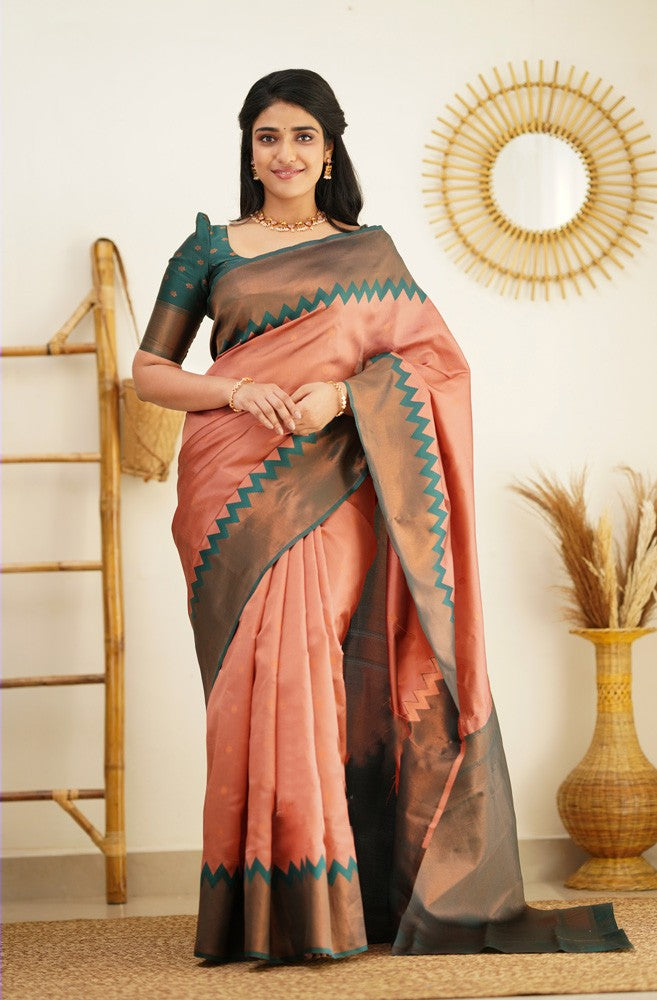 Eloquence Peach Soft Silk Saree with Admirable Blouse Piece