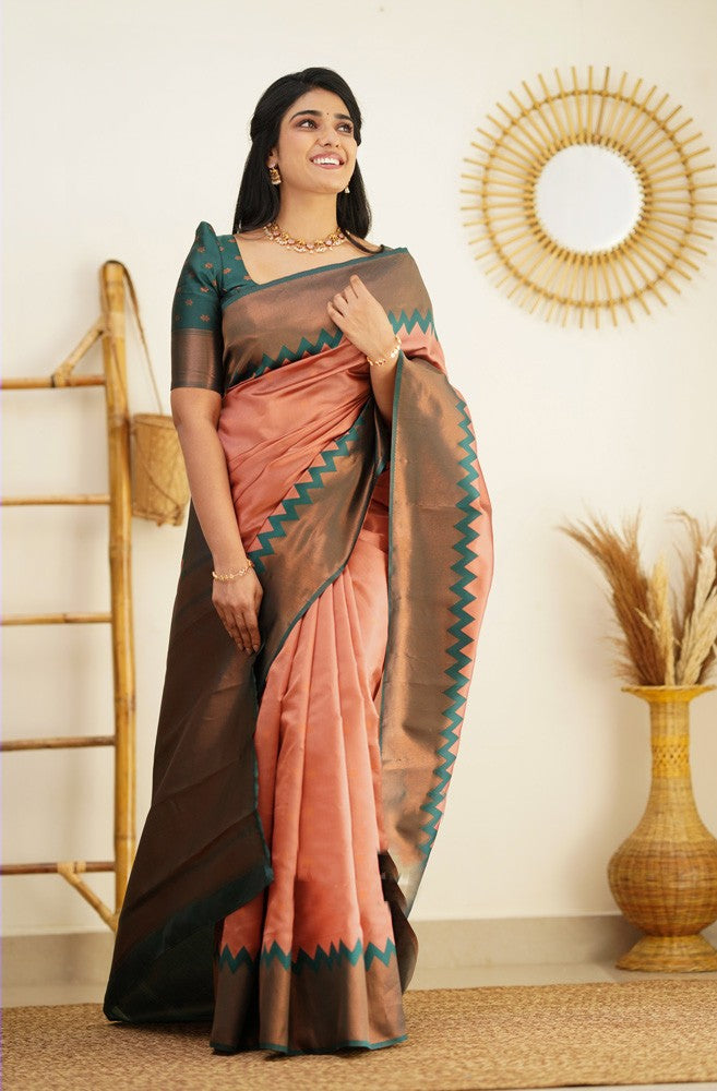 Eloquence Peach Soft Silk Saree with Admirable Blouse Piece