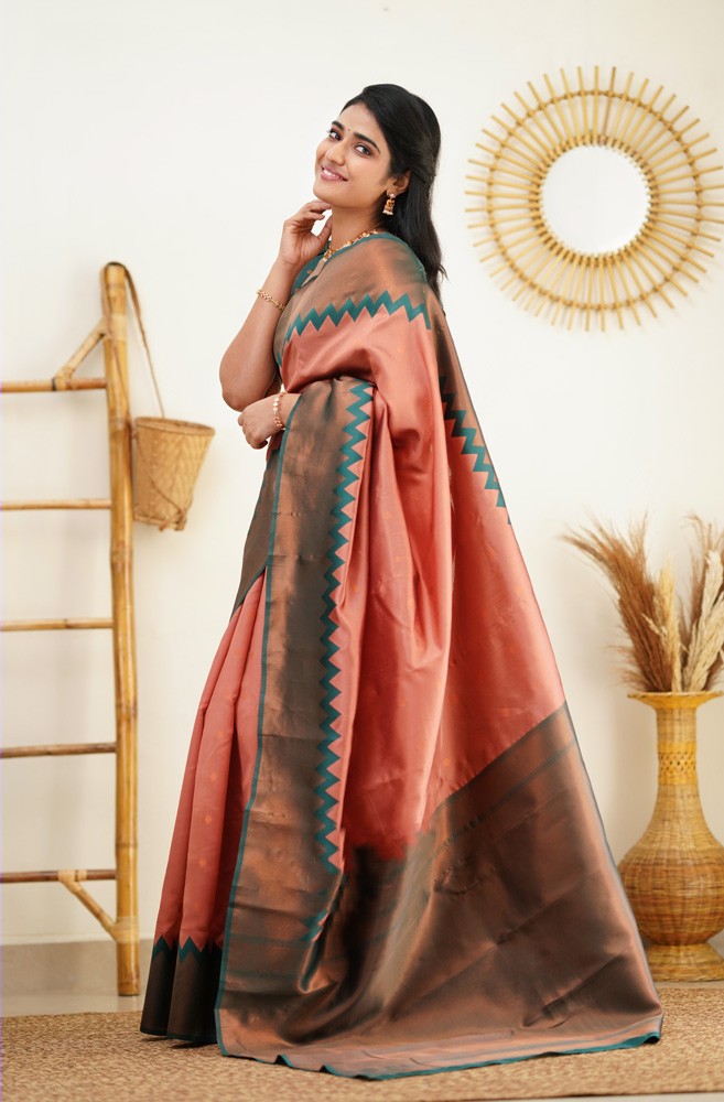 Eloquence Peach Soft Silk Saree with Admirable Blouse Piece