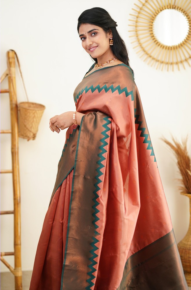 Eloquence Peach Soft Silk Saree with Admirable Blouse Piece