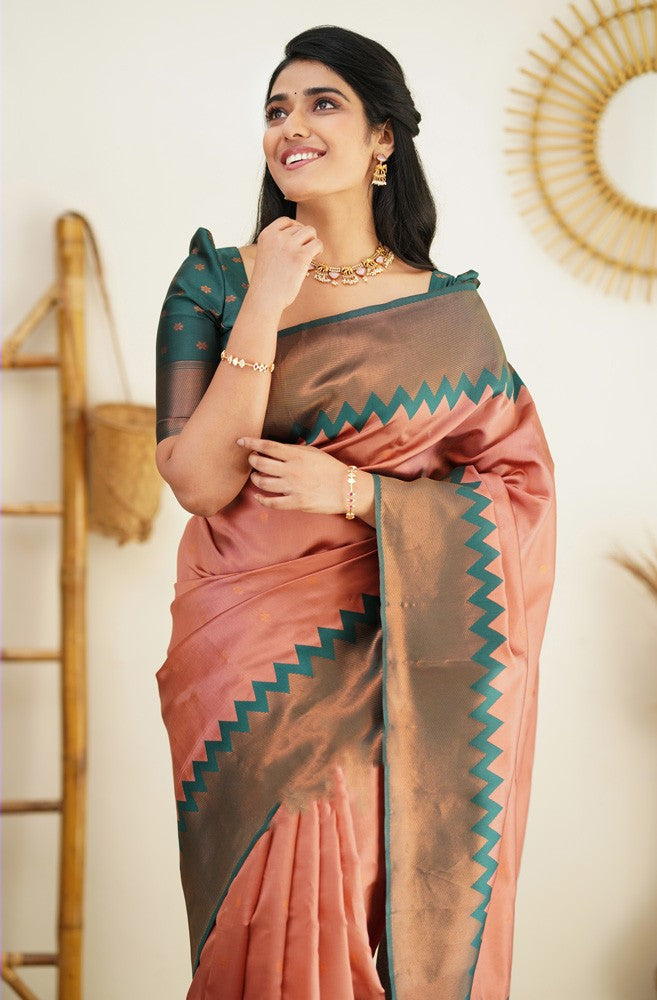 Eloquence Peach Soft Silk Saree with Admirable Blouse Piece