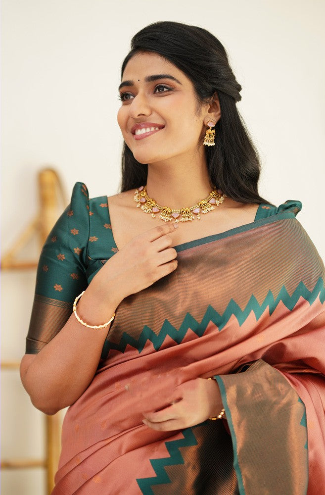 Eloquence Peach Soft Silk Saree with Admirable Blouse Piece