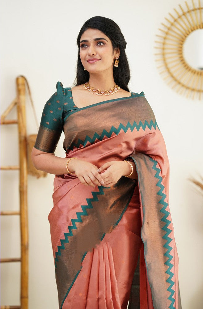 Eloquence Peach Soft Silk Saree with Admirable Blouse Piece